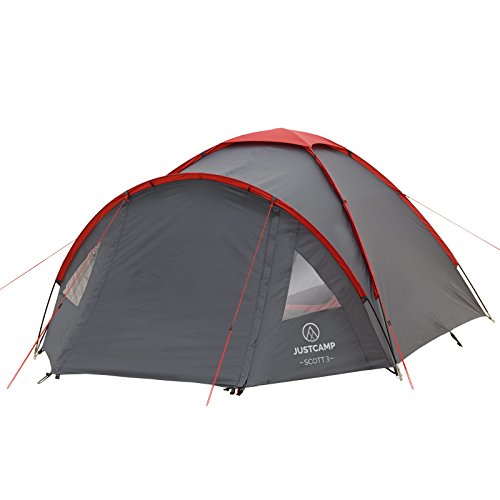 Kuppelzelt Justcamp Scott 3, Campingzelt mit Vorraum, Iglu-Zelt für 3 Personen (doppelwandig) - grau - 3
