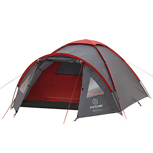 Kuppelzelt Justcamp Scott 3, Campingzelt mit Vorraum, Iglu-Zelt für 3 Personen (doppelwandig) - grau - 10