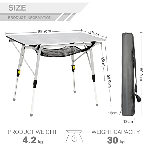 EVER ADVANCED Aluminium Campingtisch klappbar Klapptisch faltbar tragbar leicht Falttisch Tischbein Höheneinstellbar Tischplatte Größe 89.9 x 53cm - 3